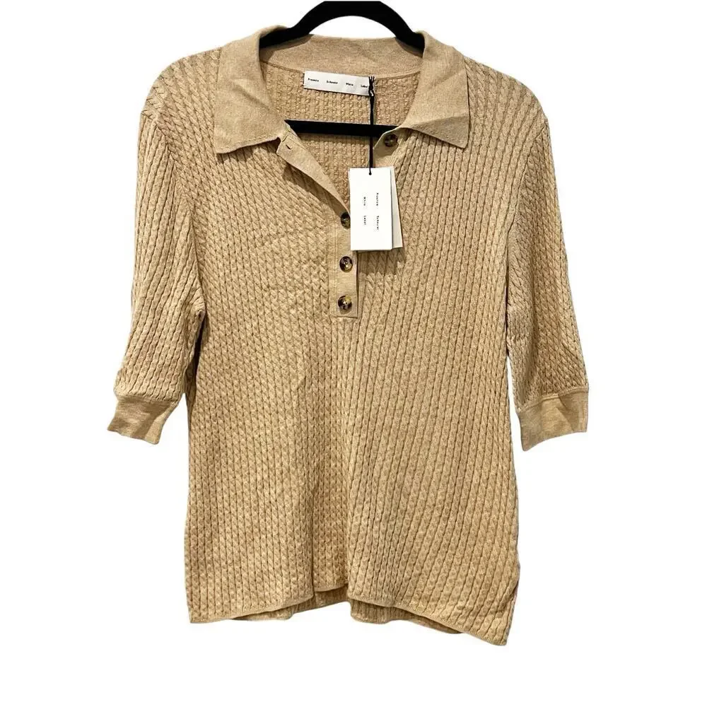 Proenza Schouler Sera Knit Women's Cashew Polo in Micro Cable Size XL NWT